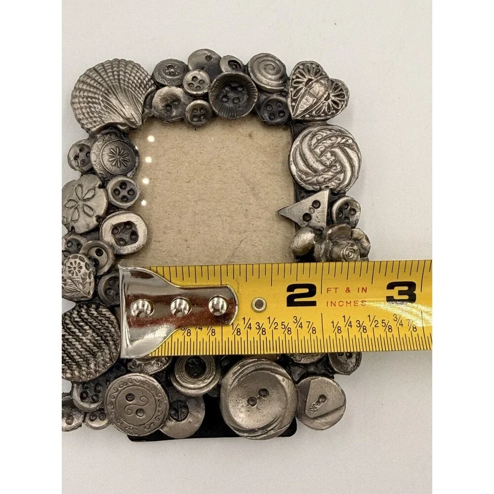 Vintage Pewter Button Picture Frame 4.25x3.5